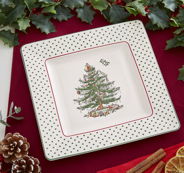 Christmas Tree Polka Dot Square Platter